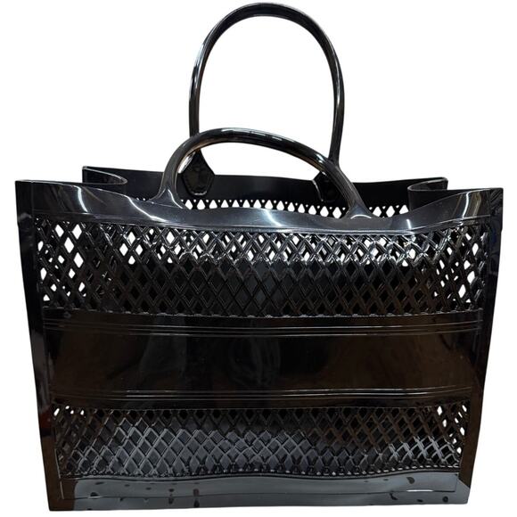 Jelly Tote Large Black Vented PVC Beach Bag Sturdy Handle Carry - Picture 2 of 8